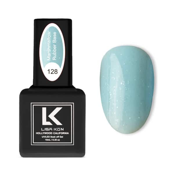 Marshmallow Rubber Base Coat 128 – Lagoon Blue Shimmer(Thick consistence)